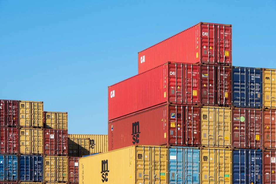 Shipping containers at a port