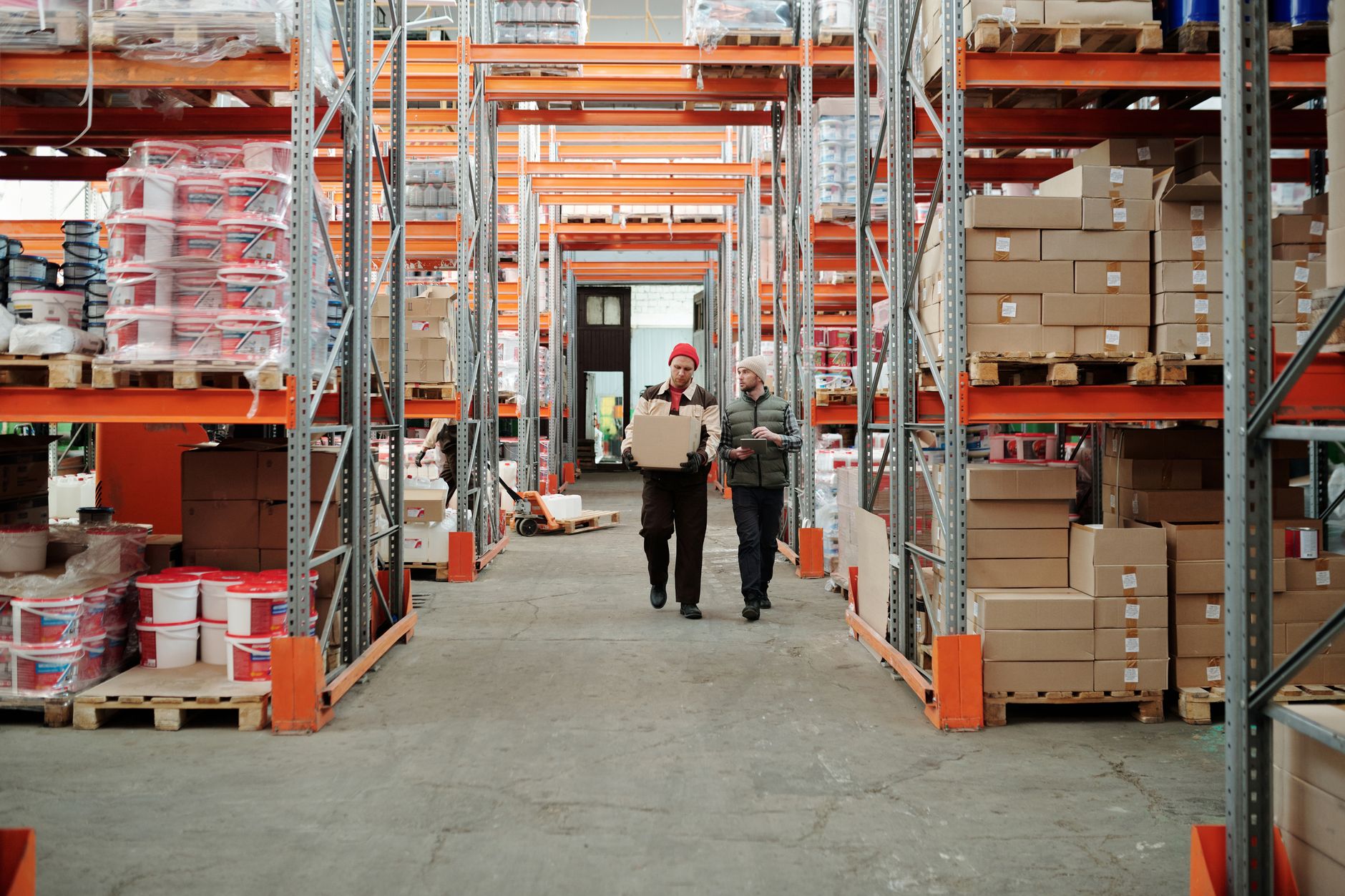 Workers in a logistics warehouse