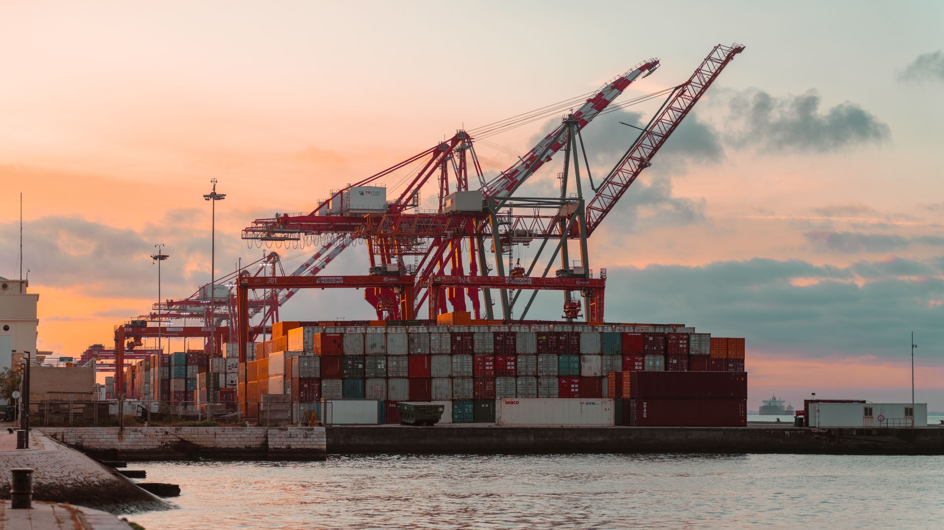 Container terminal cranes at a shipping port